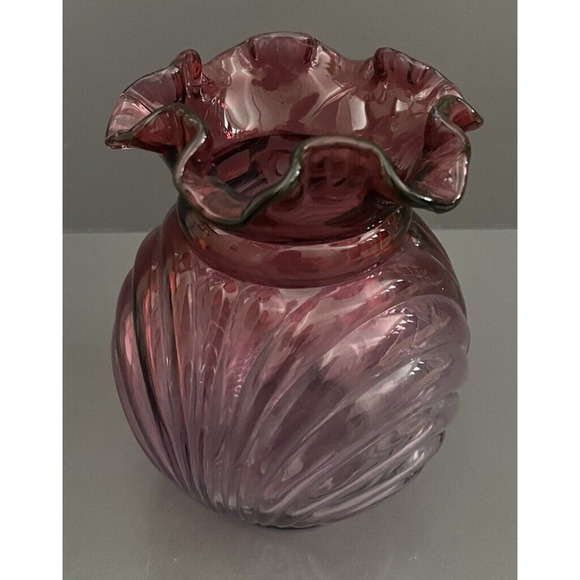 Fenton Art Glass Cranberry Country Caprice Drape Bow Vase Ruffle Fluted Edge - Picture 6 of 9